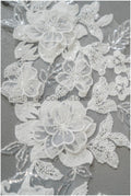 3D flower pearl lace trim/ off-white bridal lace trim/ lace trim veil// T21-150