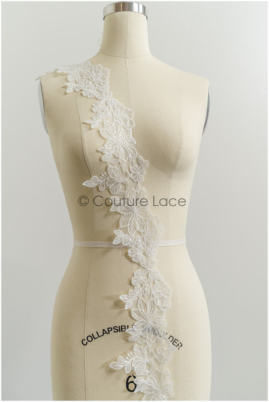 Off-white lace trim with sequins/ embroidered lace trim/ flower lace trim/ floral lace trim// T21-151