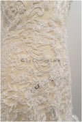 Heavy hand embroidered lace trim off-white ivory/ pearl embroidered bridal lace trim/ lace trim with pearls// T21-123