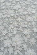 3D Blumen Brautspitzenstoff Off-White/ Braut Spitze Stoff mit Perlen/ Braut Spitzenstoff// L22-039