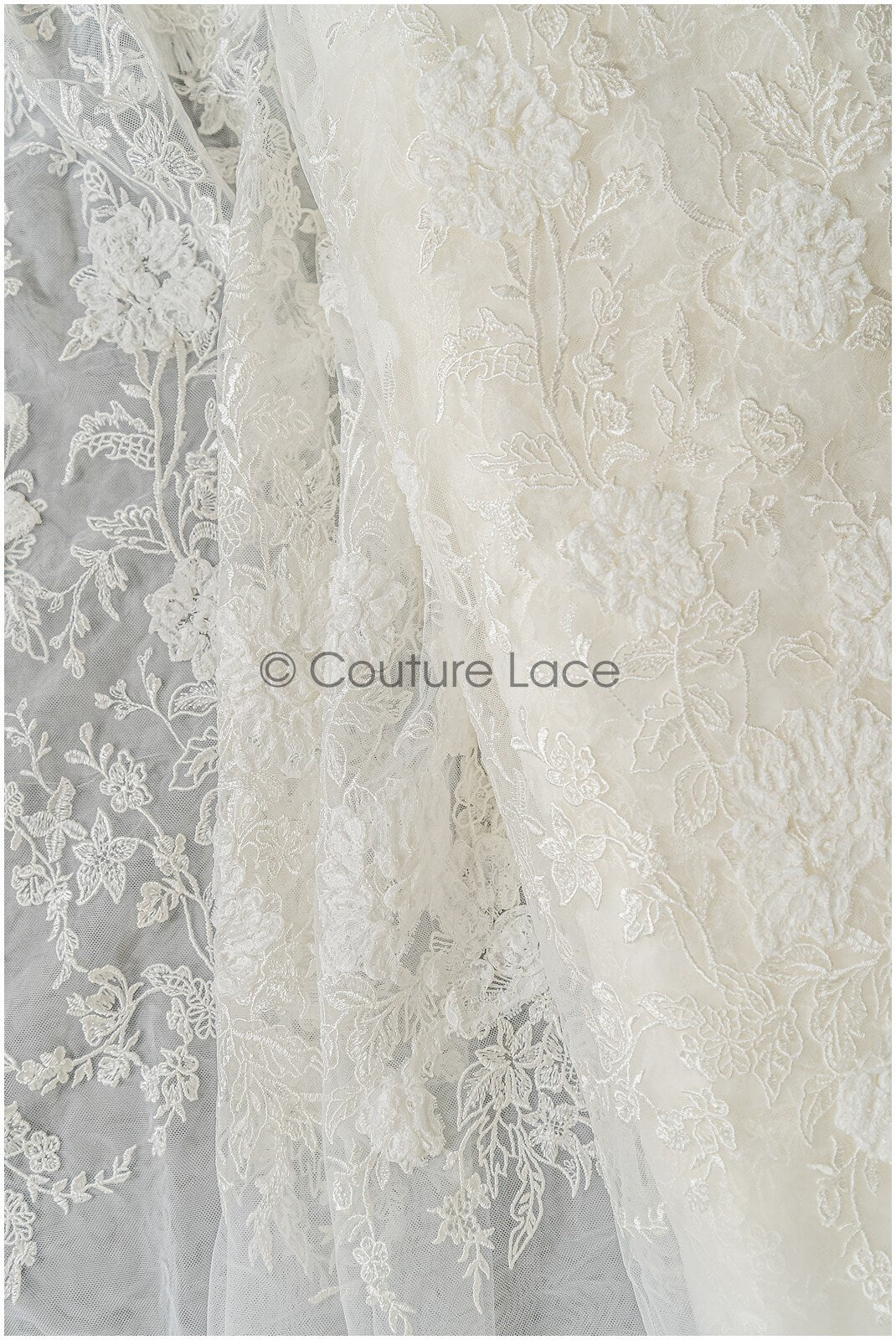 3D Blumen Spitzenstoff Off-White/ Braut Spitzenstoff/ romantische Spitze mit 3D Blumen/ Hochzeit Spitzenstoff// L22-219B