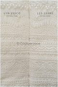 French lace off-white/ bridal lace fabric/ modern stripe patterned lace/ boho wedding dress lace// L19-255RY