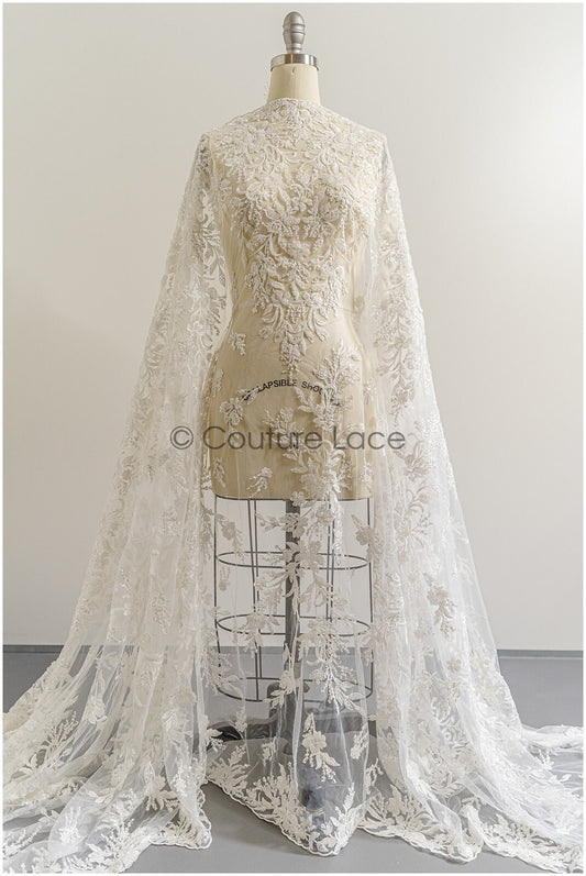 Schwerer Perlen Spitzenstoff Off-White/ Perlen Brautspitze mit kleinen Ästen/ Brautspitzenstoff// L22-275B