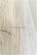Perlengewellter Spitzenstoff Off-White/ Brautspitze mit Perlen/ Hochzeitskleid Spitze mit Perlen & Pailletten/ Braut Spitzenstoff// L22-279B