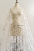 Romantischer floraler Spitzenstoff Off-White/ bestickter Braut Spitzenstoff/ florale Spitze/ Hochzeit Spitzenstoff// L22-286B
