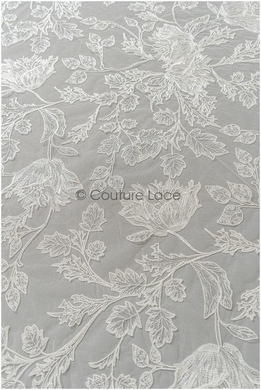 Romantischer floraler Spitzenstoff/ hochwertiger Brautspitzenstoff Off-White/ Hochzeit Spitzenstoff// L22-293B