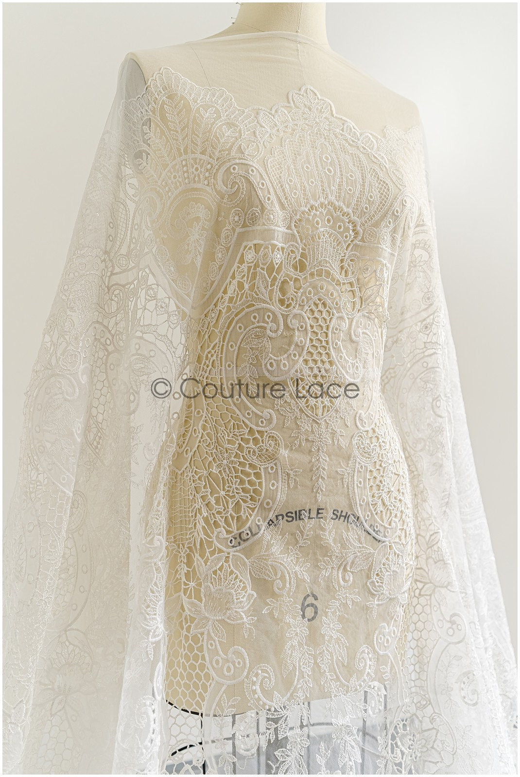 Braut Spitzenstoff Off-White/ Netzstoff/ französische Spitze/ Häkelspitze/ Brautspitze// L22-297B