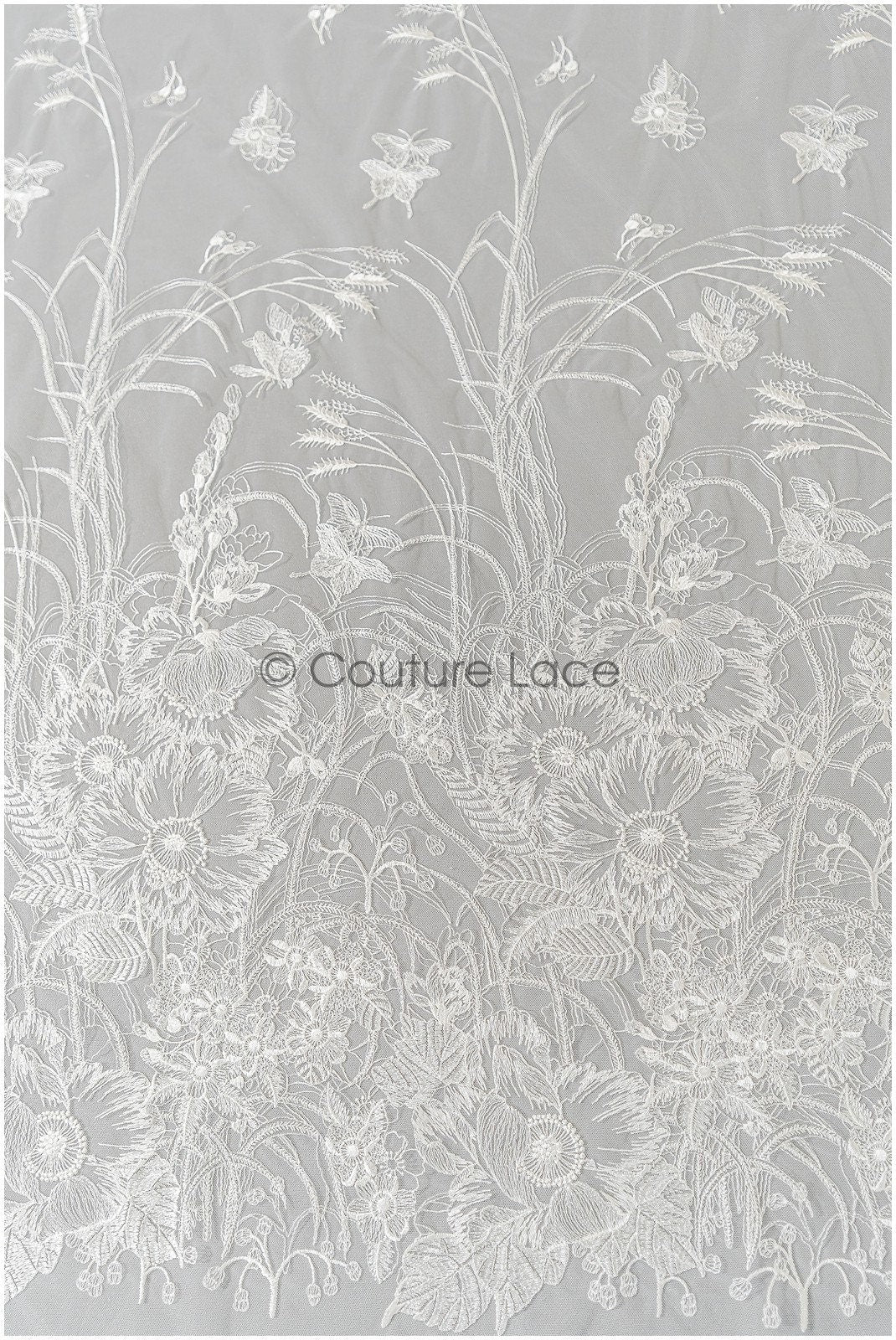 Romantischer Blumen Spitzenstoff/ bestickter Braut Spitzenstoff Off-White/ Spitzenstoff mit Blumen// L22-315