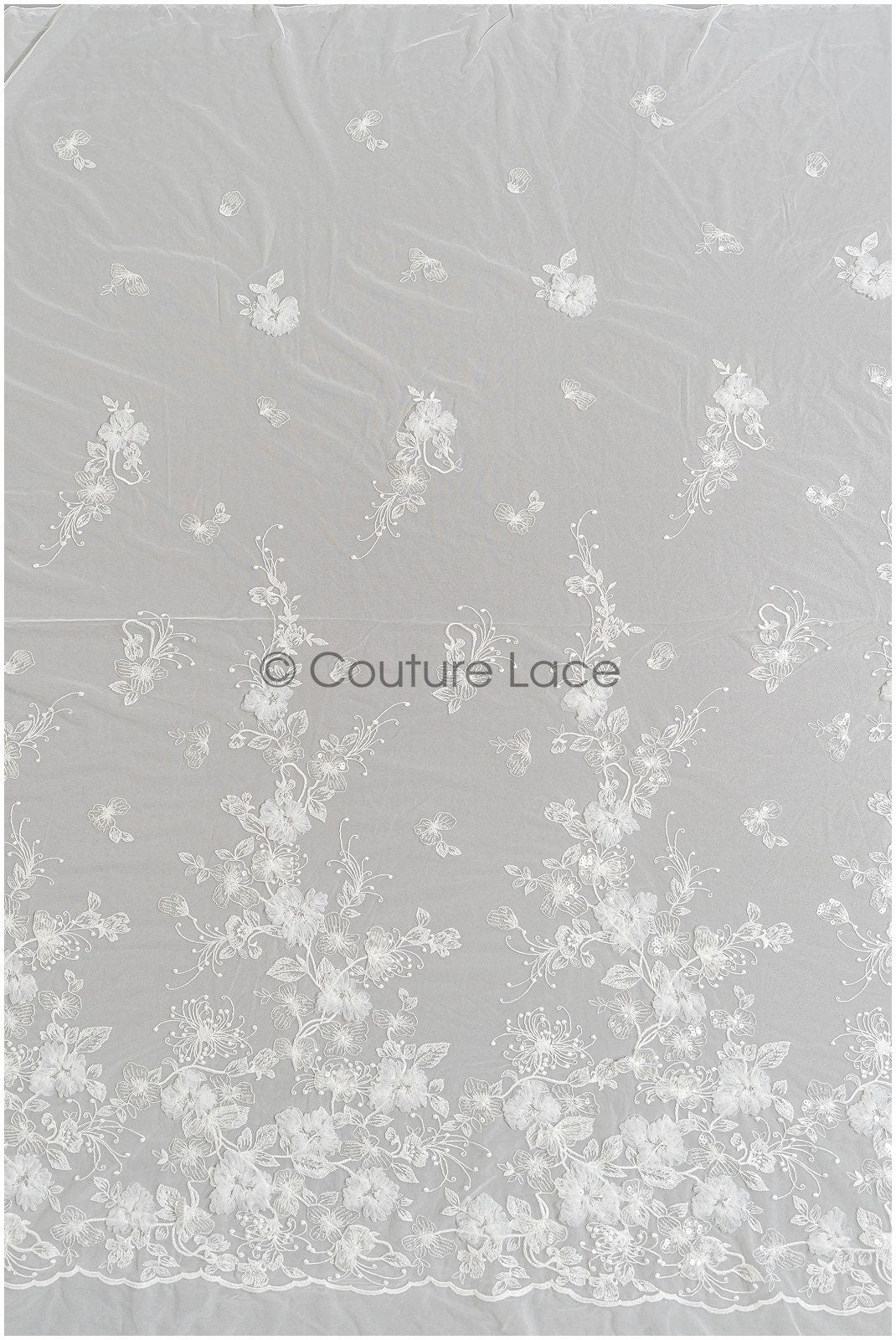 Wunderschöner 3D Blumen Spitzenstoff/ französischer Spitzenstoff Off-White/ romantischer floraler Spitzenstoff/ französische Brautspitze// L22-318B