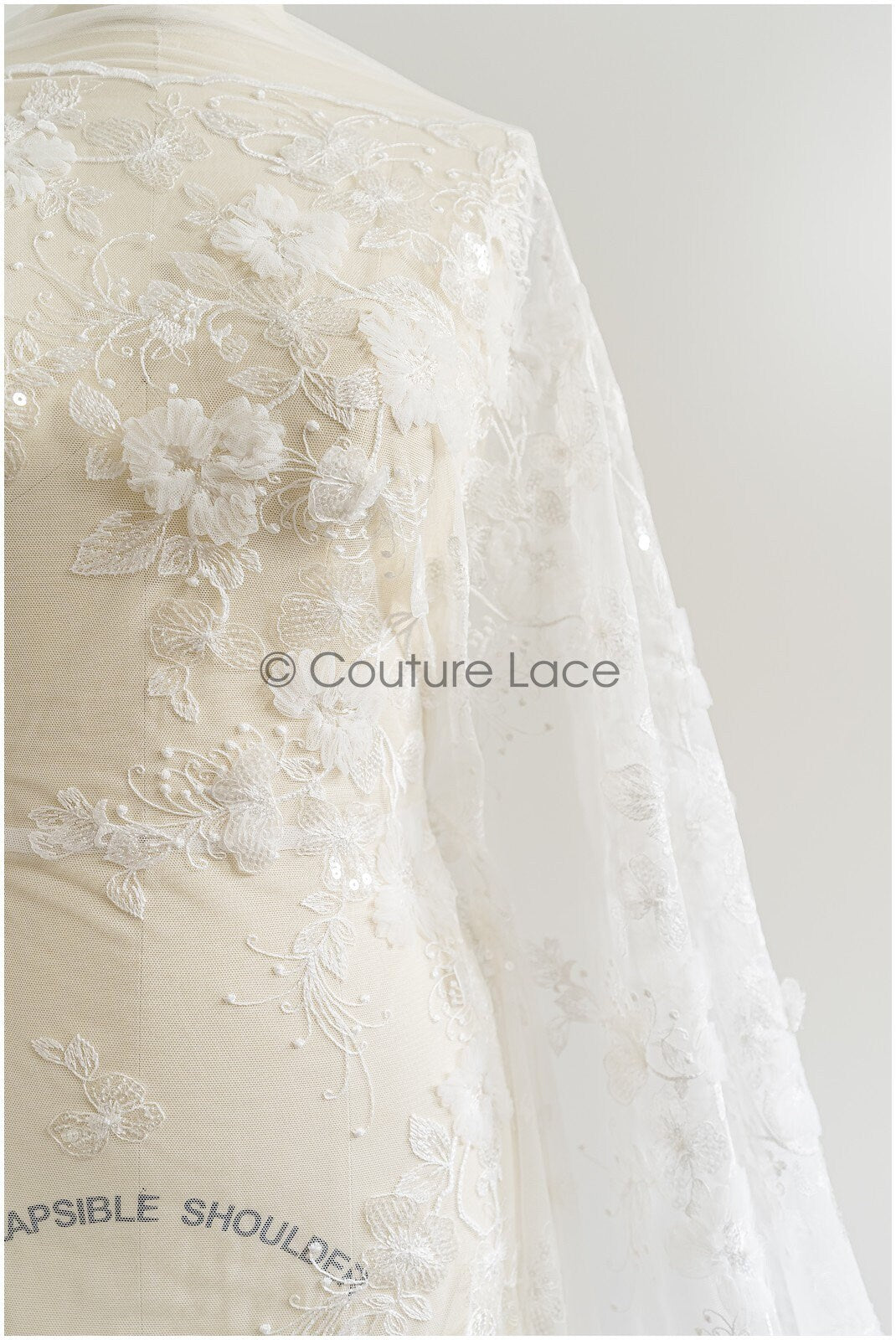 Wunderschöner 3D Blumen Spitzenstoff/ französischer Spitzenstoff Off-White/ romantischer floraler Spitzenstoff/ französische Brautspitze// L22-318B