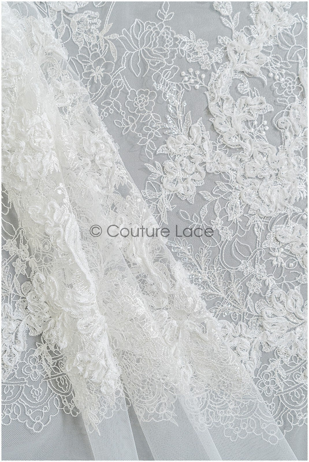 Wunderschöner 3D Blumen Spitzenstoff/ Braut Spitzenstoff Off-White/ romantischer floraler Spitzenstoff mit 3D Blumen/ französischer Spitzenstoff// L22-361B