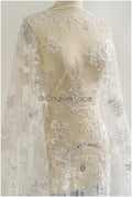 Perlen Spitzenstoff Off-White/ Perlen Brautkleid Spitze/ Couture Spitzenstoff/ Perlen Braut Spitze// L22-367B