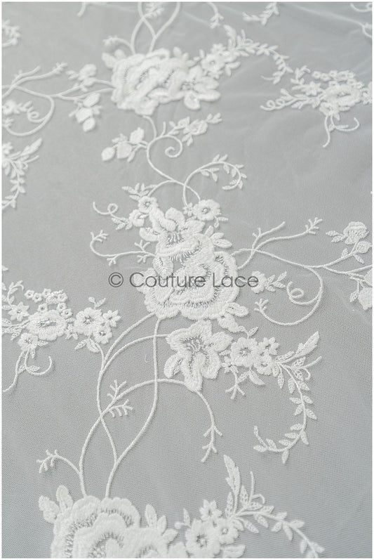 Romantischer floraler Spitzenstoff Off-White/ französische Brautspitze/ Stickgewebe Stoff/ Braut Spitzenstoff// L22-420