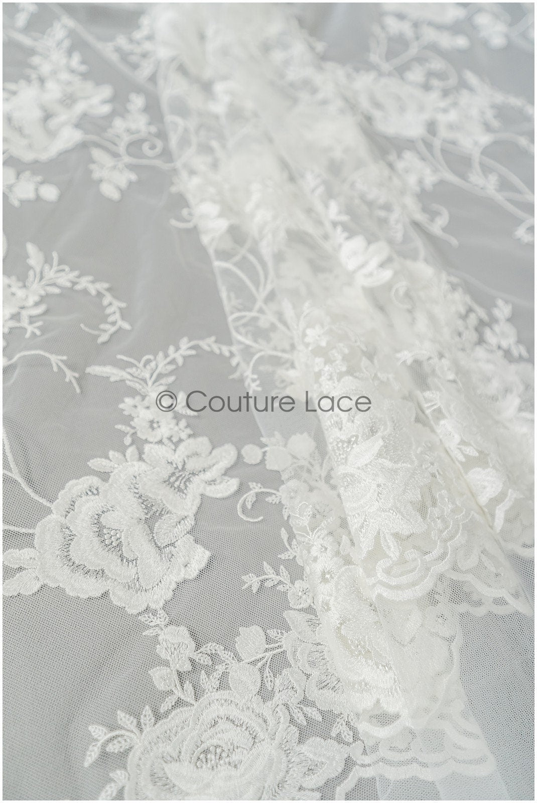 Romantischer floraler Spitzenstoff Off-White/ französische Brautspitze/ Stickgewebe Stoff/ Braut Spitzenstoff// L22-420