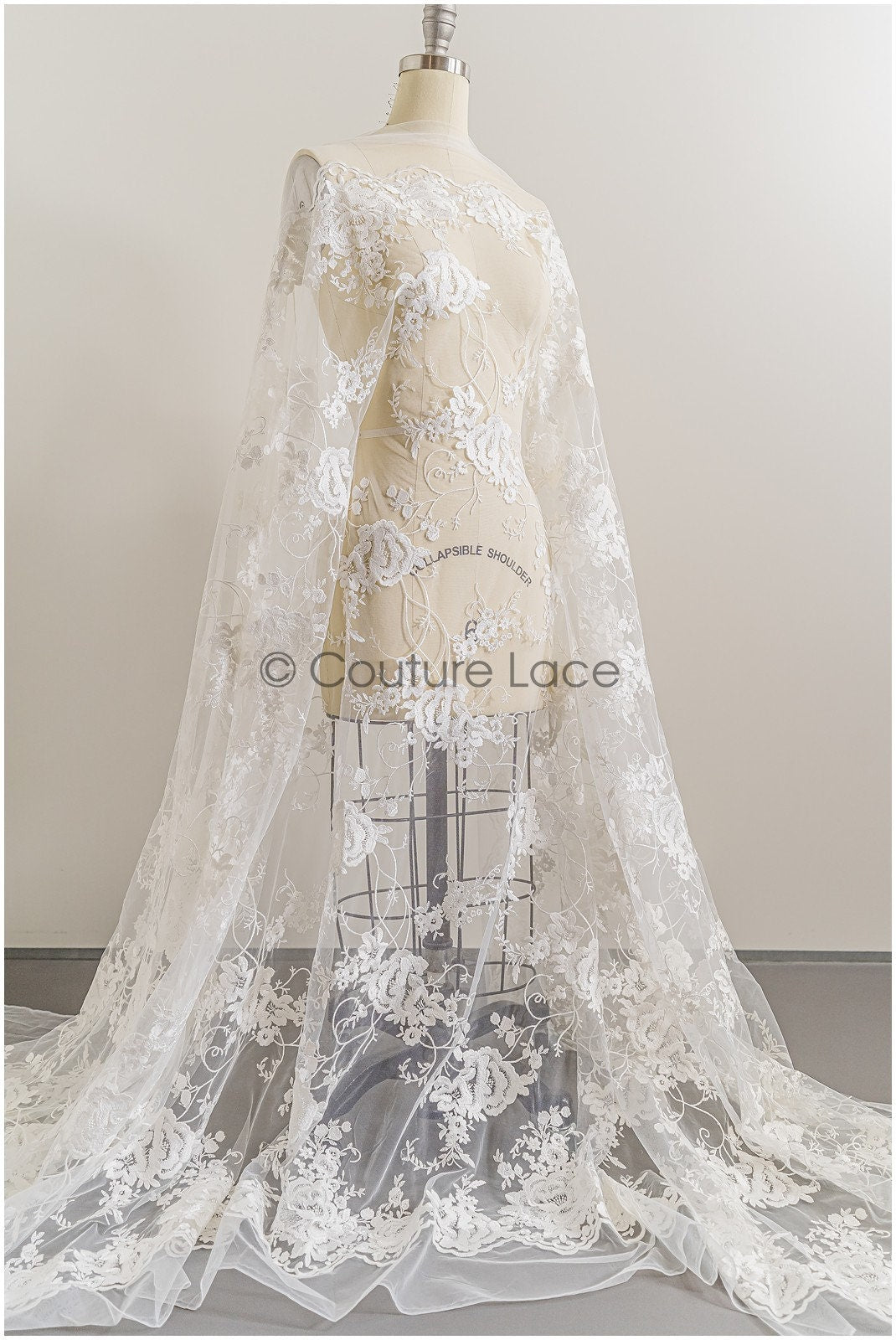 Romantischer floraler Spitzenstoff Off-White/ französische Brautspitze/ Stickgewebe Stoff/ Braut Spitzenstoff// L22-420