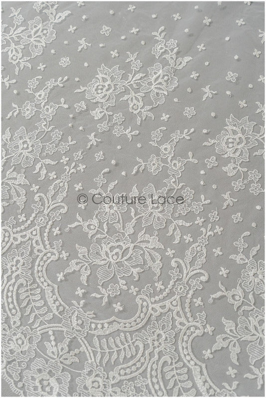 Romantischer Spitzenstoff Off-White/ hochwertiger bestickter Braut Spitzenstoff/ florale Brautspitze/ französische Spitze// L22-240B