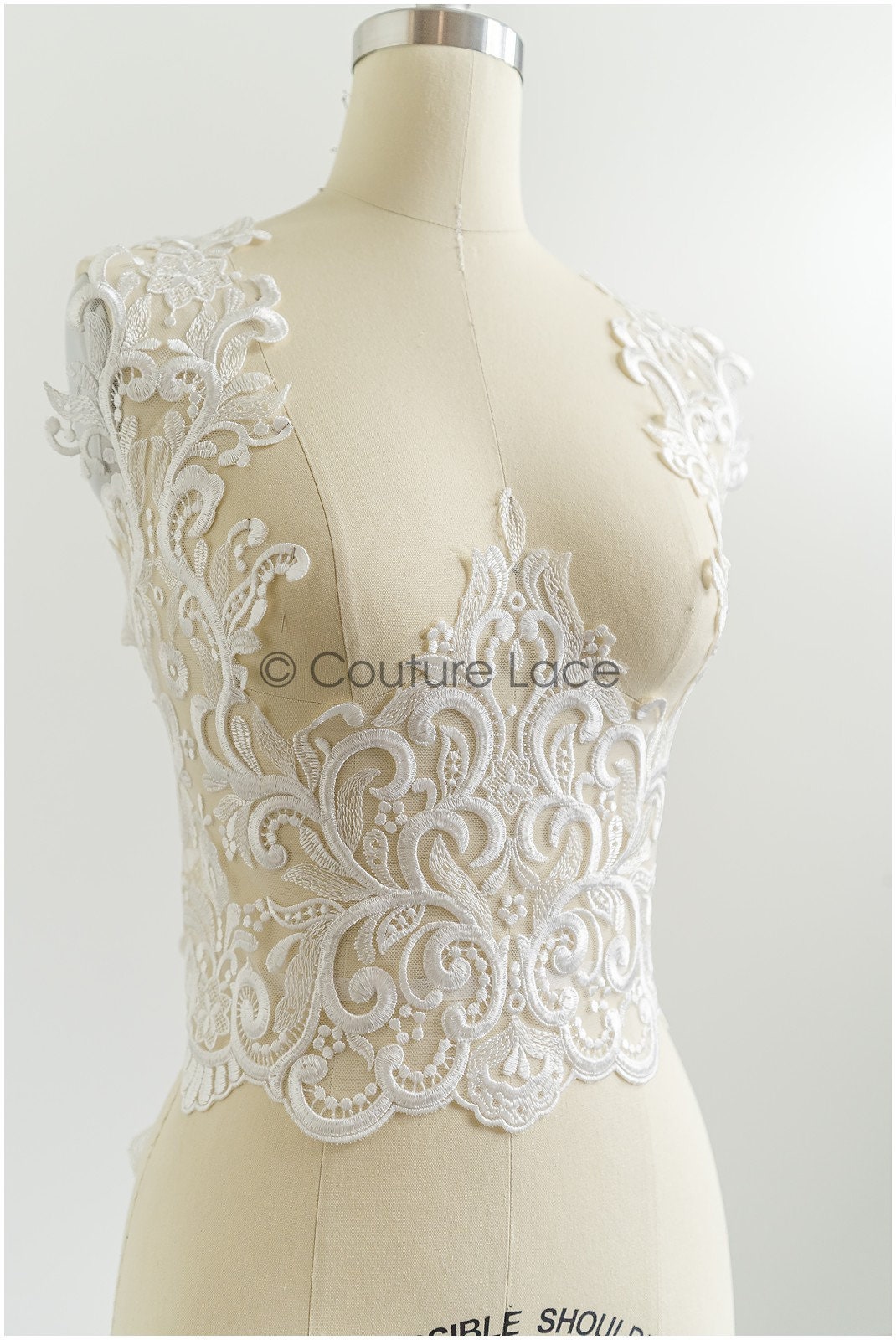 Off-white lace trim/ embroidered bridal lace/ bridal lace trim/ elegant lace/ wedding dress lace trim// T21-148