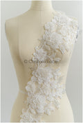 3D flower pearl lace trim/ off-white bridal lace trim/ lace trim veil// T21-150