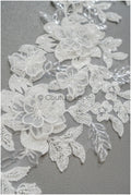 3D flower pearl lace trim/ off-white bridal lace trim/ lace trim veil// T21-150