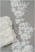 3D flower pearl lace trim/ off-white bridal lace trim/ lace trim veil// T21-150