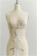 Off-white lace trim with sequins/ embroidered lace trim/ flower lace trim/ floral lace trim// T21-151