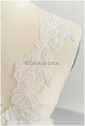 Off-white lace trim with sequins/ embroidered lace trim/ flower lace trim/ floral lace trim// T21-151