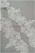 Off-white lace trim with sequins/ embroidered lace trim/ flower lace trim/ floral lace trim// T21-151
