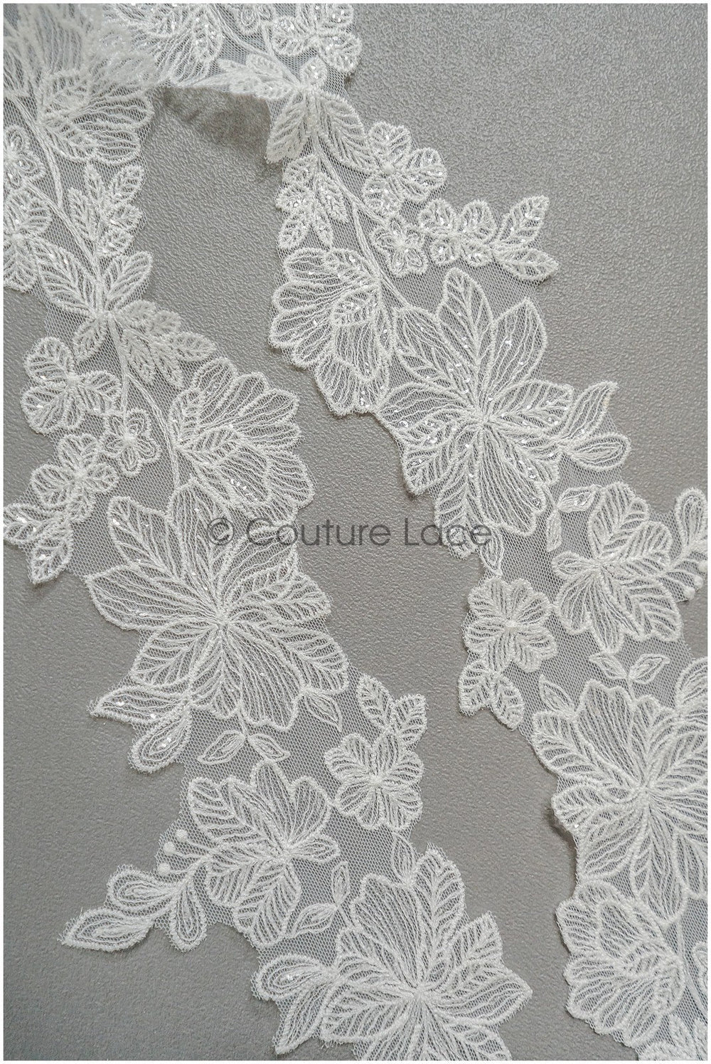Off-white lace trim with sequins/ embroidered lace trim/ flower lace trim/ floral lace trim// T21-151