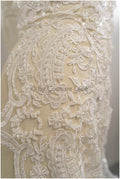 Heavy hand embroidered lace trim off-white ivory/ pearl embroidered bridal lace trim/ lace trim with pearls// T21-123