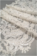 Heavy hand embroidered lace trim off-white ivory/ pearl embroidered bridal lace trim/ lace trim with pearls// T21-123