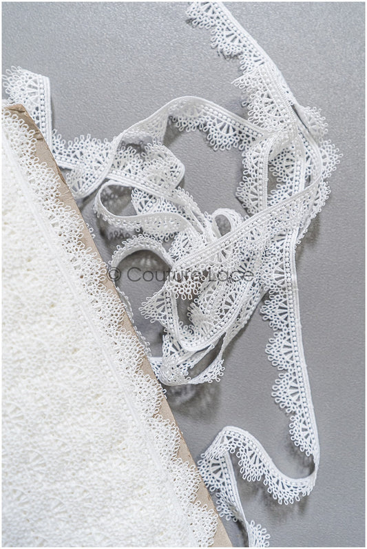 5yds Boho Lace Trim Off-White/ Geometric Lace Trim/ Bridal Guipure Lace Trim// T22-163