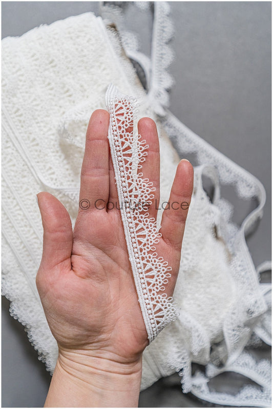 5yds Boho Lace Trim Off-White/ Geometric Lace Trim/ Bridal Guipure Lace Trim// T22-163