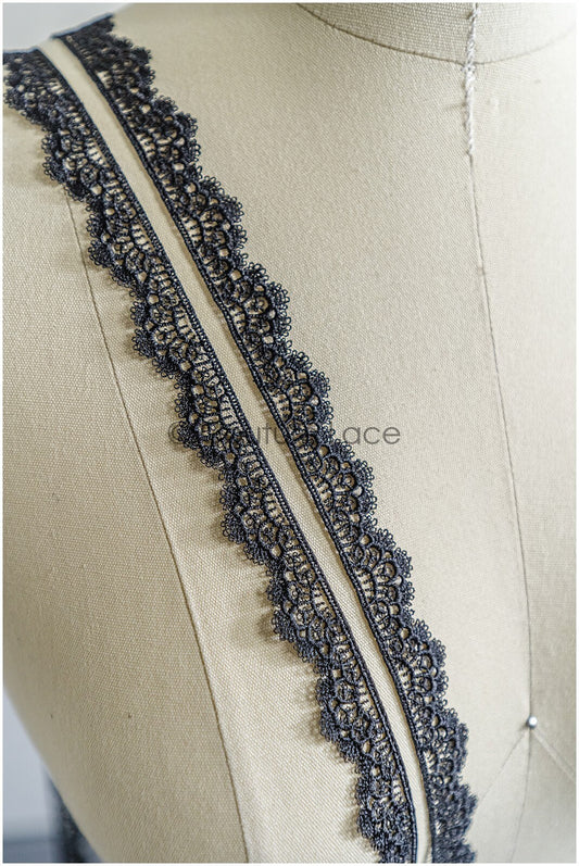 5yds Boho Crochet Lace Trim Black/ Bridal Lace Trim/ Guipure Lace/ Veil Lace/ T22-165