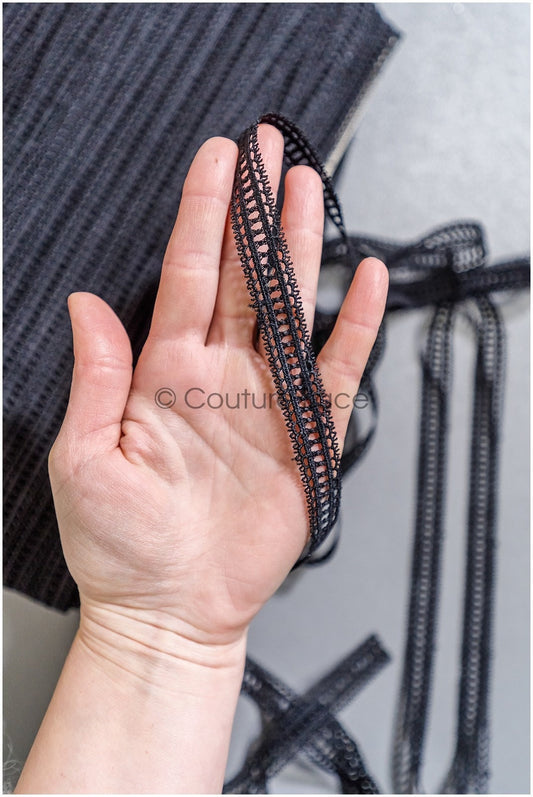 5yds Boho Crochet Lace Trim Black/ Crocheted Lace Trim/ Guipure Lace// T22-167