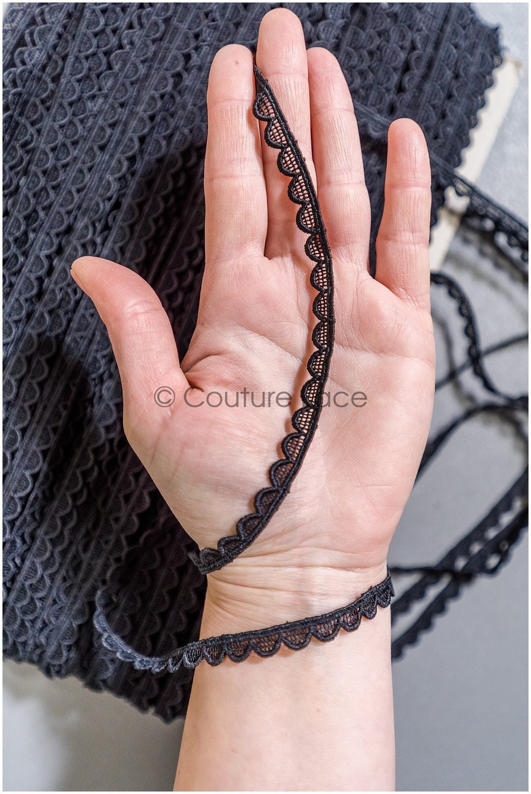 5yds Boho Lace Trim Black/ Crocheted Lace Trim/ Boho Bridal Guipure Lace Trim// T22-171