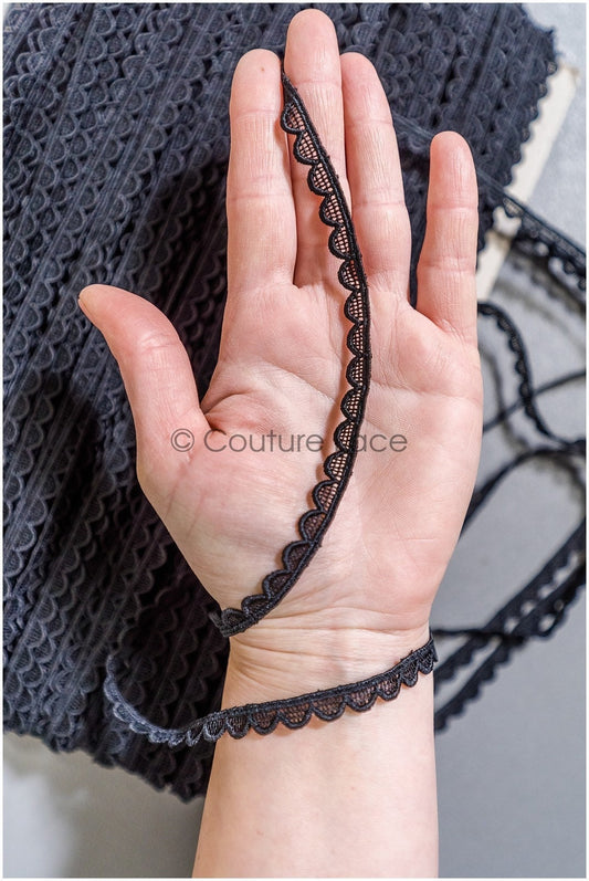 5yds Boho Lace Trim Black/ Crocheted Lace Trim/ Boho Bridal Guipure Lace Trim// T22-171