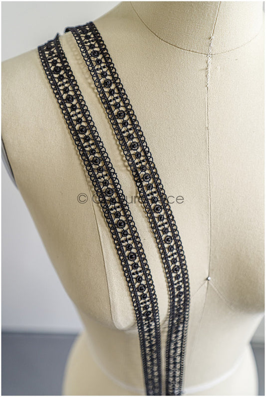 5yds Black Boho Lace Trim/ Guipure Lace Trim/ Crocheted Bridal Lace Trim// T22-174