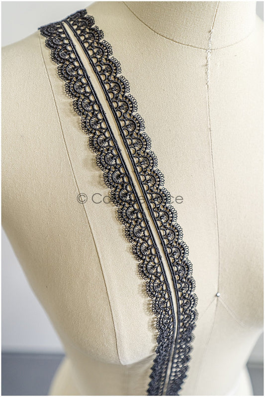 5yds Black Boho Lace Trim/ Lace Trim for Evening Dresses and Lingerie/ Macrame Lace Trim/ Crocheted Lace// T22-176