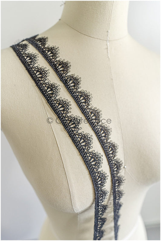 5yds Boho Lace Trim Black/ Crocheted Lace Trim/ Boho Guipure Lace Trim// T22-164