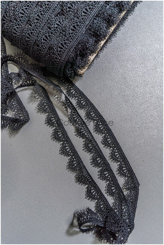5yds Boho Lace Trim Black/ Crocheted Lace Trim/ Boho Guipure Lace Trim// T22-164
