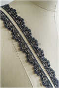 5yds Boho Crochet Lace Trim Black/ Bridal Lace Trim/ Guipure Lace/ Veil Lace/ T22-165