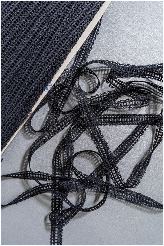 5yds Boho Crochet Lace Trim Black/ Crocheted Lace Trim/ Guipure Lace// T22-167