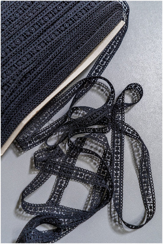 5yds Black Boho Lace Trim/ Guipure Lace Trim/ Crocheted Bridal Lace Trim// T22-174