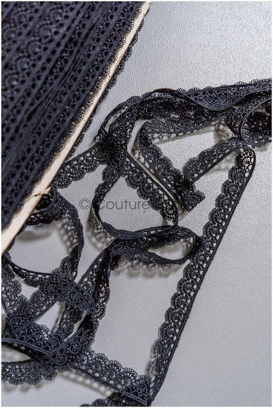 5yds Black Boho Lace Trim/ Lace Trim for Evening Dresses and Lingerie/ Macrame Lace Trim/ Crocheted Lace// T22-176