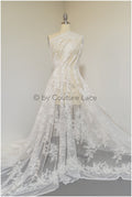 Romantischer Blumen Spitzenstoff Off-White/ Hochzeitskleid Spitzenstoff/ Braut Blumenspitze/ bestickter Spitzenstoff/ Spitzenschleier// L19-033