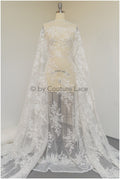 Romantischer Blumen Spitzenstoff Off-White/ Hochzeitskleid Spitzenstoff/ Braut Blumenspitze/ bestickter Spitzenstoff/ Spitzenschleier// L19-033