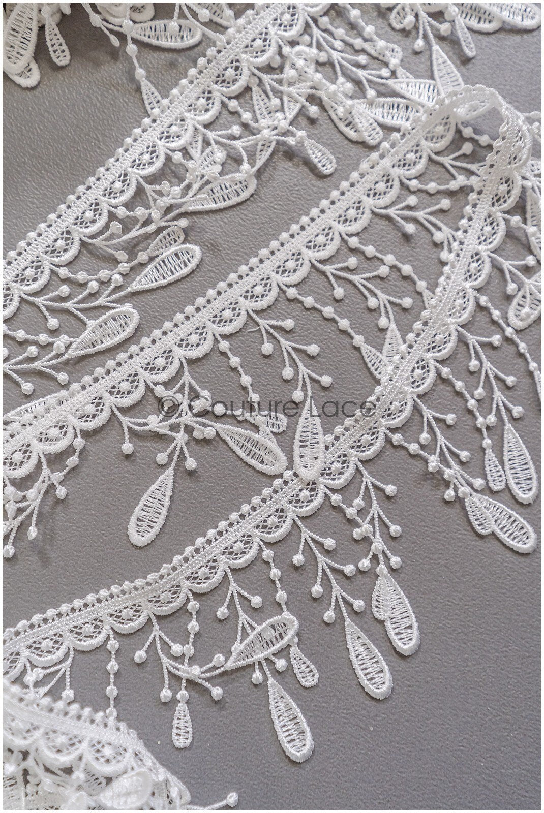 5yds Fringe Boho Lace Trim/ Off-White Crocheted Lace Trim/ Bridal Guipure Lace// T22-181