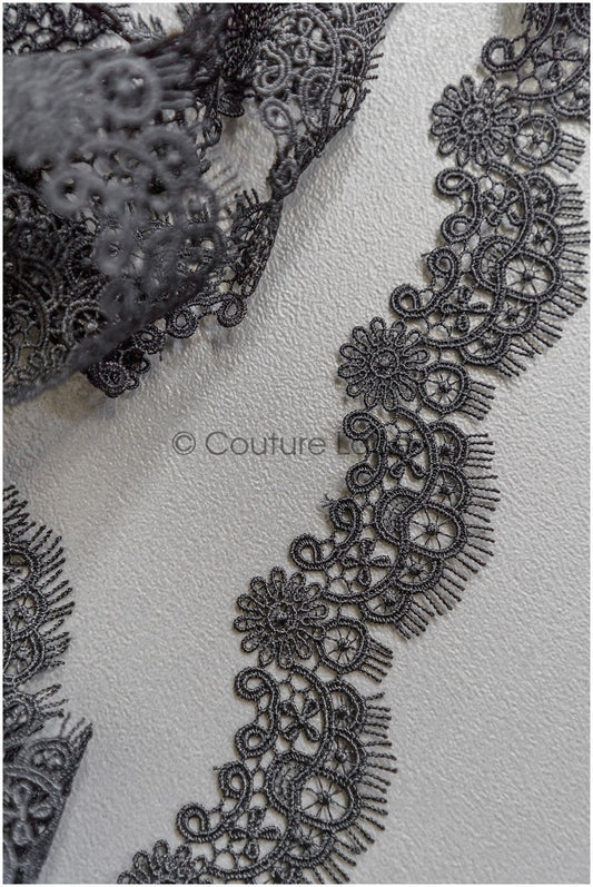4yds Black Boho Crochet Lace Trim/ Geometric Lace Trim/ Bridal Guipure Lace Trim/ Dot Lace Trim// T22-186