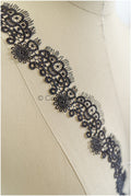 4yds Black Boho Crochet Lace Trim/ Geometric Lace Trim/ Bridal Guipure Lace Trim/ Dot Lace Trim// T22-186
