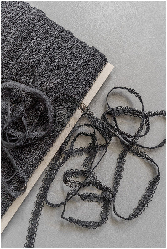 4yds Boho lace trim crocheted black/ bridal guipure lace trim/ wedding veil lace trim// T22-188